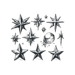 Wall Mural - Collection of Hand Drawn Celestial Objects and Star Shapes