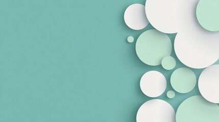 Wall Mural - abstract design with overlapping white and pastel green circles on a teal background