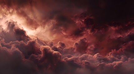 Wall Mural - dense smoke clouds twisting elegantly in deep red and copper tones over a dark glossy backdrop