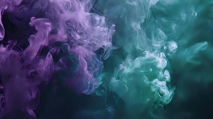 Wall Mural - ethereal smoke swirling upward, blending emerald and violet hues in a soft spotlight
