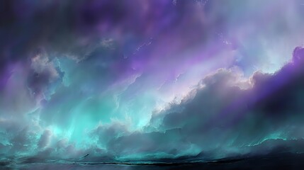Canvas Print - rolling fog with a smoky dance illuminated by violet and turquoise beams, bold yet tranquil, over a 