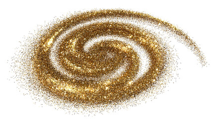 Wall Mural - Swirling golden glitter particles forming a spiral shape on a transparent background