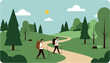 © Sophia - Hiking adventure on scenic trails lush forested landscape illustration sunlit daylight outdoor exploration. Vector illustration