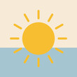 © shafiuzzaman - Minimalist flat design sun icon over sea and sky background, summer and sunny weather vector illustration, perfect for seasonal, travel, and beach-themed design projects.