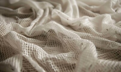 White mesh fabric texture background with soft folds and subtle shadows