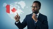 © rdkcho - African American businessman touching a map of Canada with his finger, business concept, global economy, international trade, investment strategy, technology and finance