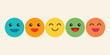 © Najmul Design Hub - Row of colorful happy cartoon faces showing different smiles