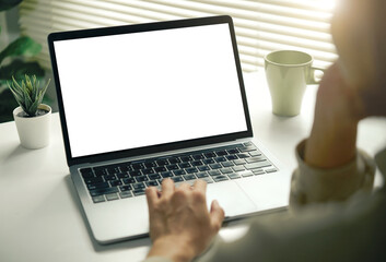 Wall Mural - Laptop mockup blank screen for UI, UX design and web app presentation, minimal workspace template for product branding, marketing visuals, remote work, and creative portfolio showcases.