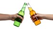 © Rizwan Akbar - A dynamic studio photograph of two hands making a toast with beer or cider bottles.