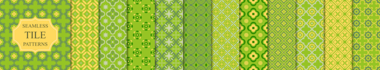 Wall Mural - collection of tile mosaic seamless ornamental vector patterns. bright color geometric oriental repea