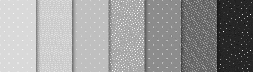 Wall Mural - collection of minimalistic seamless geometric patterns with shapes and symbols. gradation gray simpl