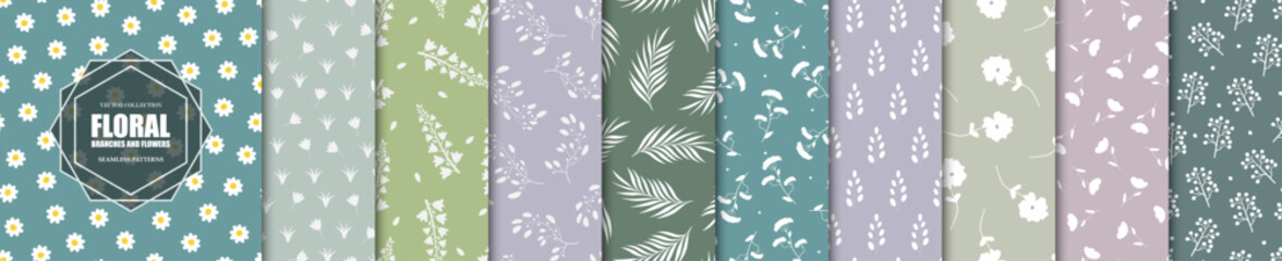 Wall Mural - collection of vector elegant floral seamless patterns. vintage hand drawn spring nature beautiful fa