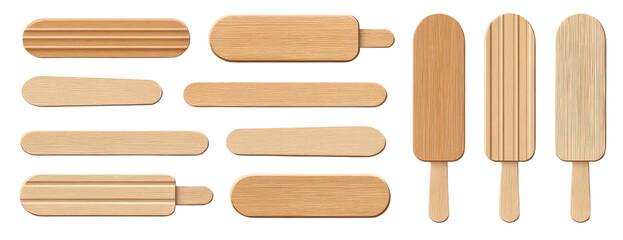 Assorted light-brown wooden popsicle-shaped objects