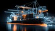 © Alohanongza - A digital wireframe of a cargo ship with containers at a port, highlighting advanced shipping technology and modern logistics
