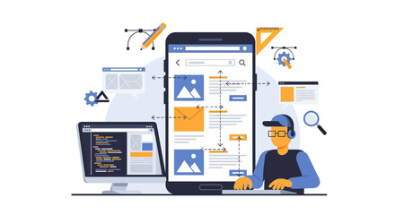 App Development Process Illustration Depicting Designer At Work