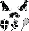 © Fariya - Group of seven black silhouette icons on white background animal sitting
