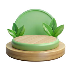 3d natural product display podium with green accents isolated on transparent background