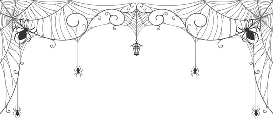 Wall Mural - Halloween Cobweb frame border, spider web Vector Isolated on Transparent Background. Vector eps