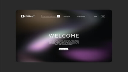 Modern website landing page welcomes you with elegant abstract background and simple navigation elements
