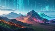 © MDADIB - Stunning futuristic digital landscape with glowing mountains and cascading data streams