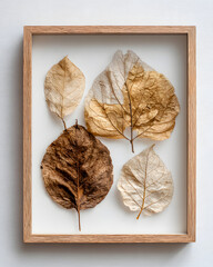 Wall Mural - dried leaf collage frame on white background