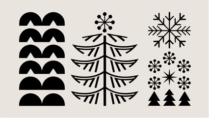 stylized christmas trees and snowflakes in a geometric pattern with a winter holiday theme design el
