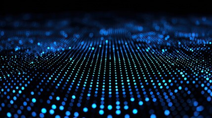 Abstract blue digital dots pattern on dark background.