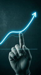 Wall Mural - hand interacting with upward trending graph, symbolizing growth, success, and progress in business, 