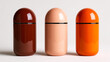 © Sumen - Three modern cosmetic bottles in brown, tan, and orange colors, isolated on a white background