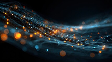 Wall Mural - experience the mesmerizing dance of vibrant light particles flowing through futuristic digital pathw