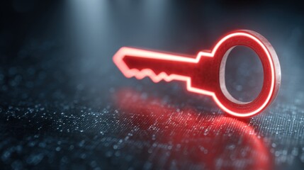 Wall Mural - a red key is lit up on a dark background. the key is glowing and he is a symbol of something importa