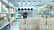 © Grispb - Male worker with laptop checks inventory in climate-controlled cold storage room filled with boxes and shelves. Refrigerated Storage. Logistics. Cold Chain. Inventory Management.