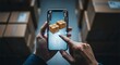 © tahir xh - Hands using AR app for package tracking and inventory management in a warehouse setting