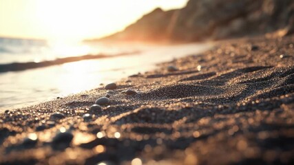 Wall Mural - a close-up shot of a sandy beach near the ocean, ideal for use in travel or nature-themed projects