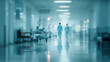 © Rifqi - Blurred view of two doctors walking in the hospital corridor with medical equipment, concept for healthcare service, medical research and clinic interior design