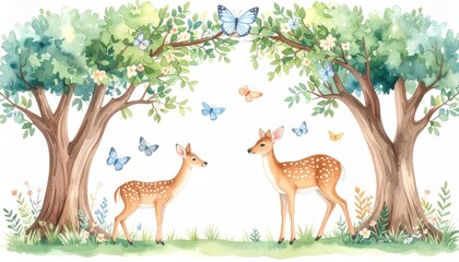 Naklejka na meble Cute baby fox, deer animal nursery rabbit and bear isolated illustration for children. Watercolor boho forest drawing, , hedgehog image Perfect for nursery posters 