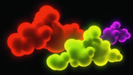 Wall Mural - colorful glowing metaballs merging and floating against a black background, creating a vibrant and d