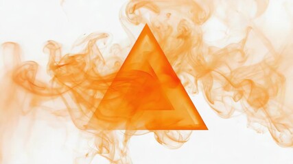 Wall Mural - orange smoke is swirling around a transparent triangle on a white background, creating a mesmerizing