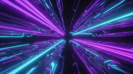 Wall Mural - glass tubes with glowing blue and purple neon lights are creating a futuristic tunnel effect, perfec