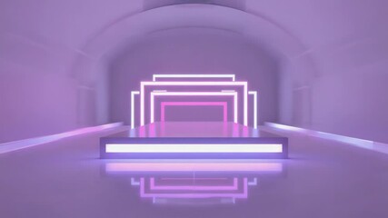 Wall Mural - glowing neon stage illuminating an empty room with violet light, perfect for product presentations a