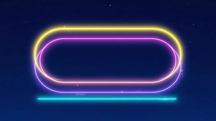 Wall Mural - double rounded rectangle neon frame glowing yellow and purple with cyan underline on dark blue backg