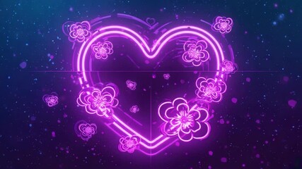 Wall Mural - vibrant neon pink heart glowing with cherry blossoms creates a romantic and futuristic atmosphere, e