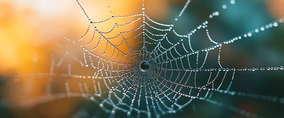 DewKissed Spiderweb Closeup of a natures masterpiece with water droplets and bokeh.