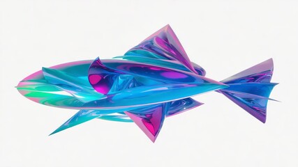 Wall Mural - colorful, abstract fish-like shapes swimming through a digital sea of vibrant colors and light, crea