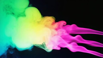 Wall Mural - rainbow smoke swirling and flowing into abstract shapes and vibrant patterns against a deep black ba