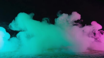 Wall Mural - turquoise and pink smoke filling a studio from the ground up, creating a colorful and mysterious atm