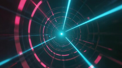 Wall Mural - vivid neon lights illuminate a futuristic tunnel, with streaks of light converging towards the cente