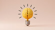 © creative - Yellow brain on pink background, concept light bulb idea with pencil drawing. Space for text.