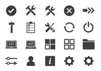 Tools and settings icons for software and applications vector illustration