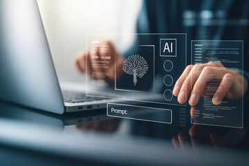 Artificial intelligence on laptop,AI prompt and deep learning,neural network technology,data analysis with machine learning,virtual innovation for business solutions